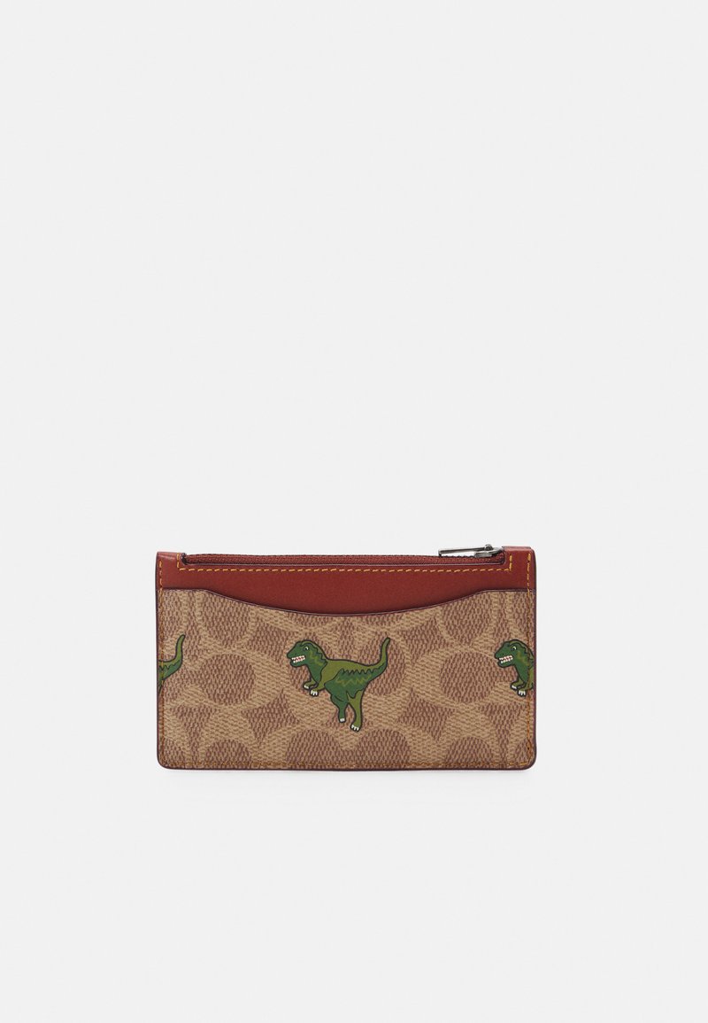 Coach ZIP CARD CASE IN SIGNATURE WITH REXY PRINT UNISEX Wallet tan
