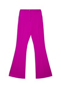 Fuchsiafarbene Schlaghosen aus glattem Stoff, mit einem mittelhohen Bund und vorderen Bügelfalten, gestaltet für eine maßgeschneiderte Passform.