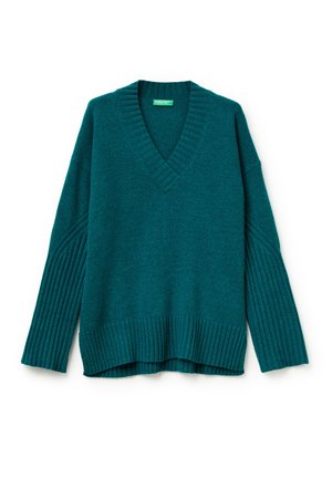 WITH DROPPED SHOULDER IN PLAIN WITH DIAGONAL OPENWORK MOTIF ON SLEEVES WIDE  - Strickpullover - green