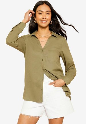 LONG SLEEVE THROUGH - Blúzka so zapínaním na gombíky - khaki green