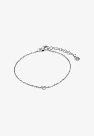 Delicate zilveren kettingarmband met een klein hartvormig bedeltje in het midden en een verstelbare sluiting met verlengstukken.