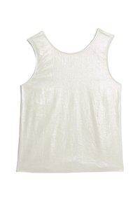 Mouwloze tanktop van glanzend witte stof, met een ronde halslijn en een gladde textuur in een licht getailleerde vorm.