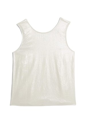 Mouwloze tanktop van glanzend witte stof, met een ronde halslijn en een gladde textuur in een licht getailleerde vorm.