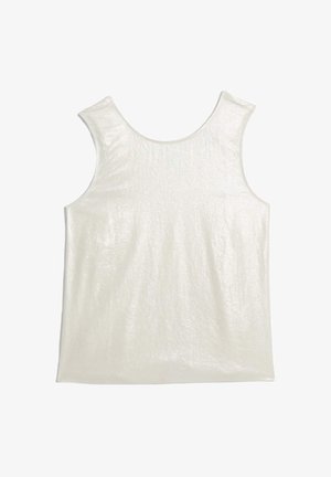 Mouwloze tanktop van glanzend witte stof, met een ronde halslijn en een gladde textuur in een licht getailleerde vorm.