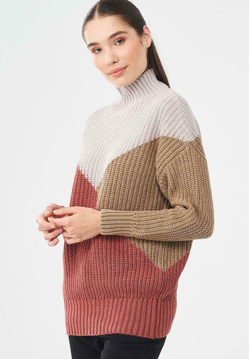 Damen Strickjacken | ORGANICATION COLOR BLOCK Strickpullover ginger stone l.brown/beige - KC97463 Damen Strickjacken | ORGANICATION COLOR BLOCK Strickpullover ginger stone l.brown/beige - KC97463