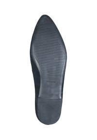 Suola di scarpa in gomma nera con superficie testurizzata, punta appuntita e un leggero tacco sollevato. I marchi includono "made in Portugal" e taglia 37.