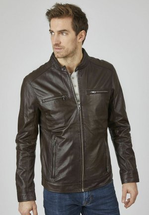 LEATHER JACKET WITH SNAP - Leren jas - dunkelbraun