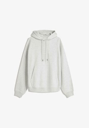 Jasnoszara, kapturowa bluza wykonana z miękkiego materiału. Posiada przednią kieszeń, sznurki do regulacji oraz luźne rękawy. Prosty, funkcjonalny design.
