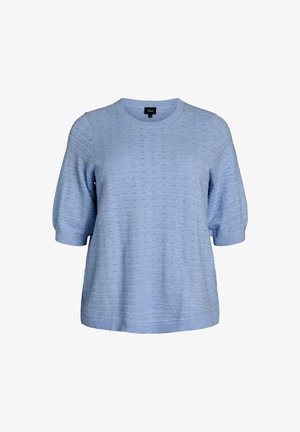 Maglia a manica corta azzurro chiaro con delicato motivo strutturato, scollo rotondo e polsini e orlo a coste.