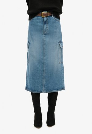 Superdry & Co MIDI - Falda vaquera - ridley blue