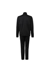 Survêtement noir deux pièces avec manches longues et pantalon, vu de dos sur fond blanc.