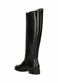 Stivali in pelle nera al ginocchio con cerniera laterale, design elegante, superficie liscia e tacco basso per una stabilità ottimale.