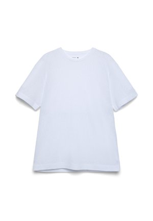 Maglietta bianca in cotone con scollo rotondo, maniche corte e vestibilità comoda. Tessuto liscio senza motivi o dettagli visibili. Taglia XL.