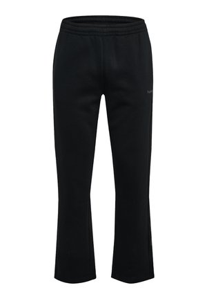 Sorte sweatpants med lige ben, elastisk linning og minimal branding på fronten af højre lår.