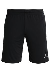 Svarta sportshorts med elastisk midja och vit Jumpman-logotyp på nedre vänstra benet.