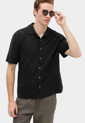 Marks & Spencer CROCHET KNIT BUTTON THROUGH POLO. - Hemd - black mix