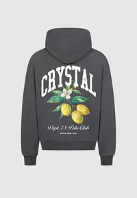 Felpa grigia con un grande motivo bianco "CRYSTAL", design floreale di limone e testo "Dept. 75 Polo Club" sul retro. Materiale in cotone.