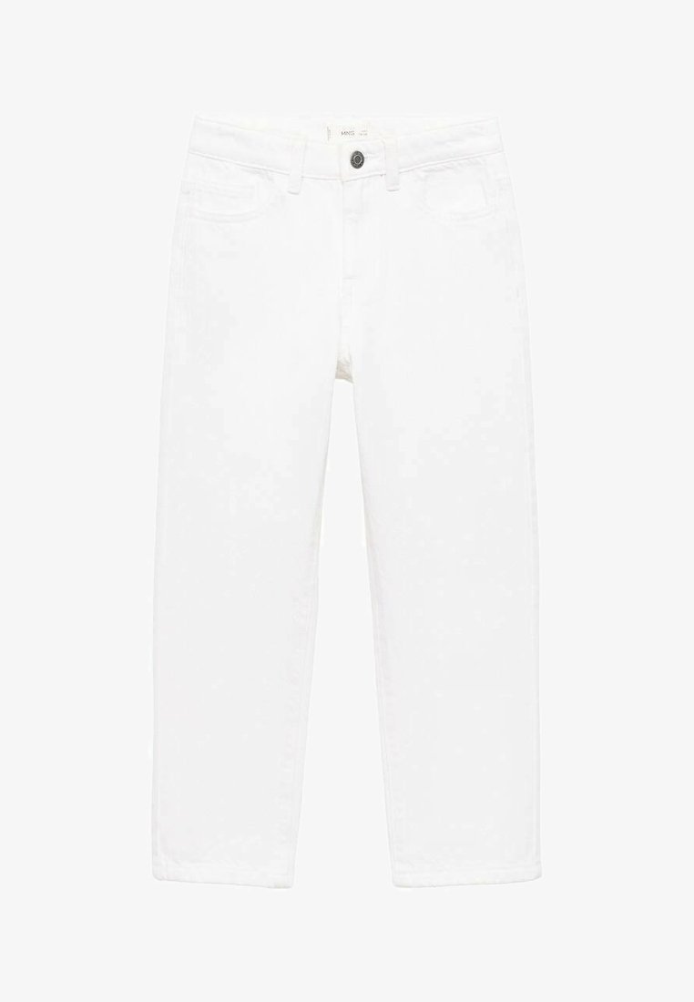 Jeans bianchi realizzati in cotone con un design classico a gamba dritta. Caratterizzati da cinque tasche e una chiusura con bottone e zip.