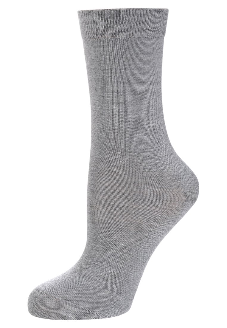 Grau Baumwollsocke mit einer glatten Textur. Verfügt über einen gerippten Bund und eine nahtlose Zehenpartie für zusätzlichen Komfort. Standard Crew-Länge Design.