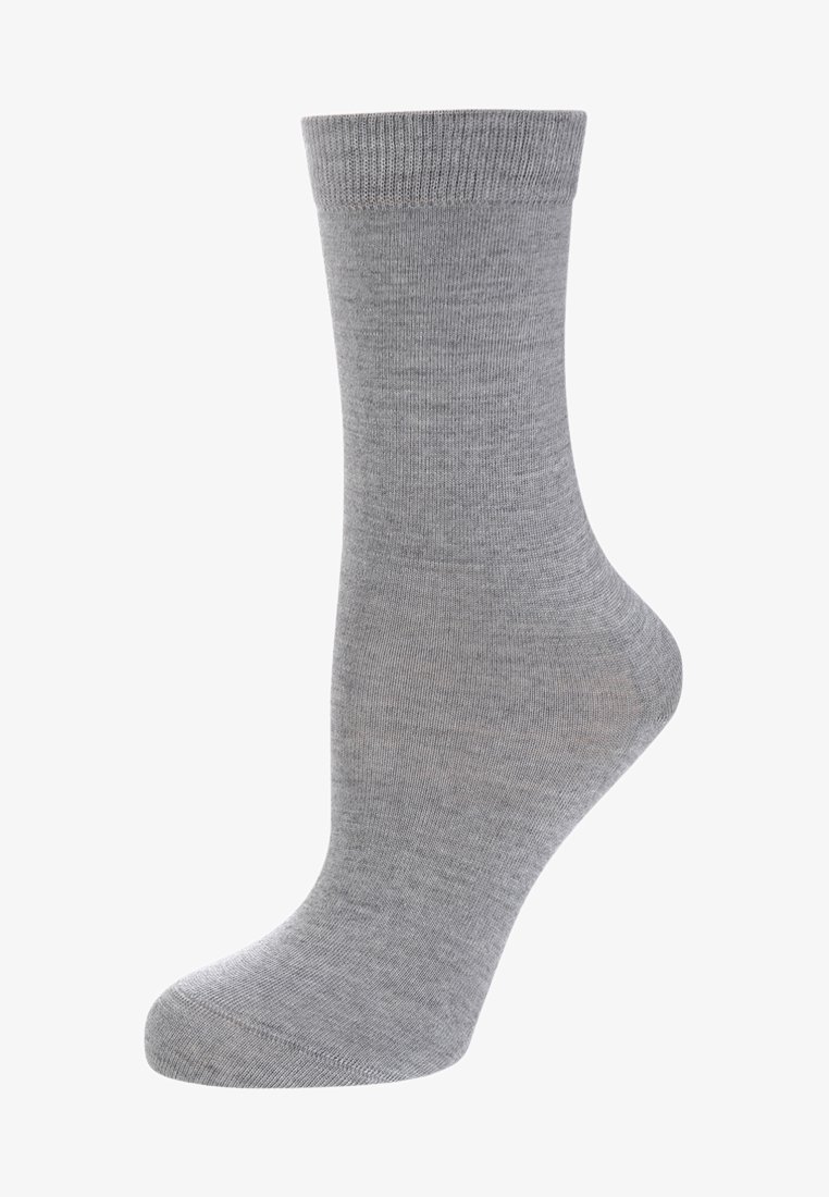 Soca de algodão cinza com uma textura suave. Apresenta um punho canelado e uma ponta sem costura para maior conforto. Design de comprimento padrão de meia-calça.