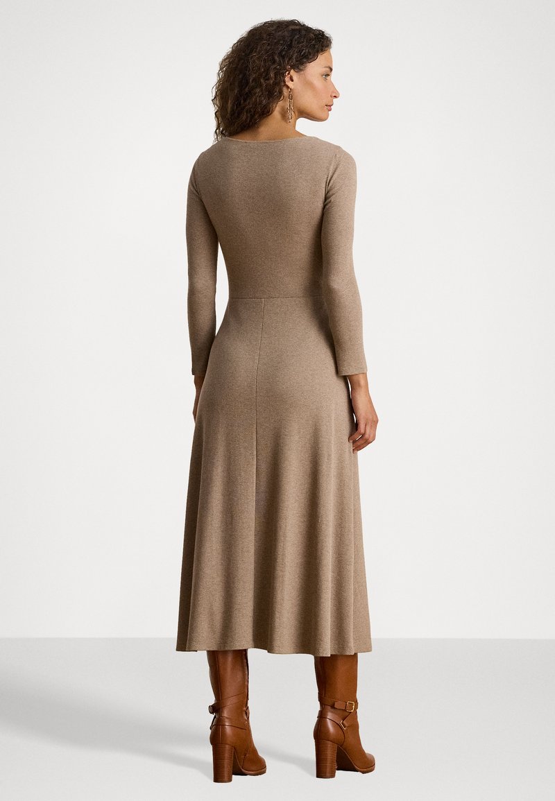 buckle trim rib knit midi dress Ralph Lauren Buckle-Trim Rib-Knit Midi Dress in Brown