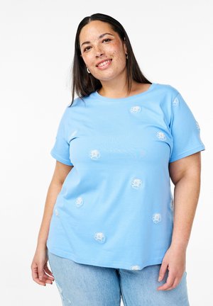 MIT AUFGESTICKTEN   - Print T-shirt - d r blue w rose