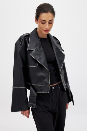 NA-KD Jakna iz umetnega usnja - black
