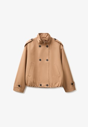 United Colors of Benetton, DOUBLE-BREASTED SHORT JACKET IN BLEND WITH INTERNAL LINING, WELT POCKETS - Light jacket - beige