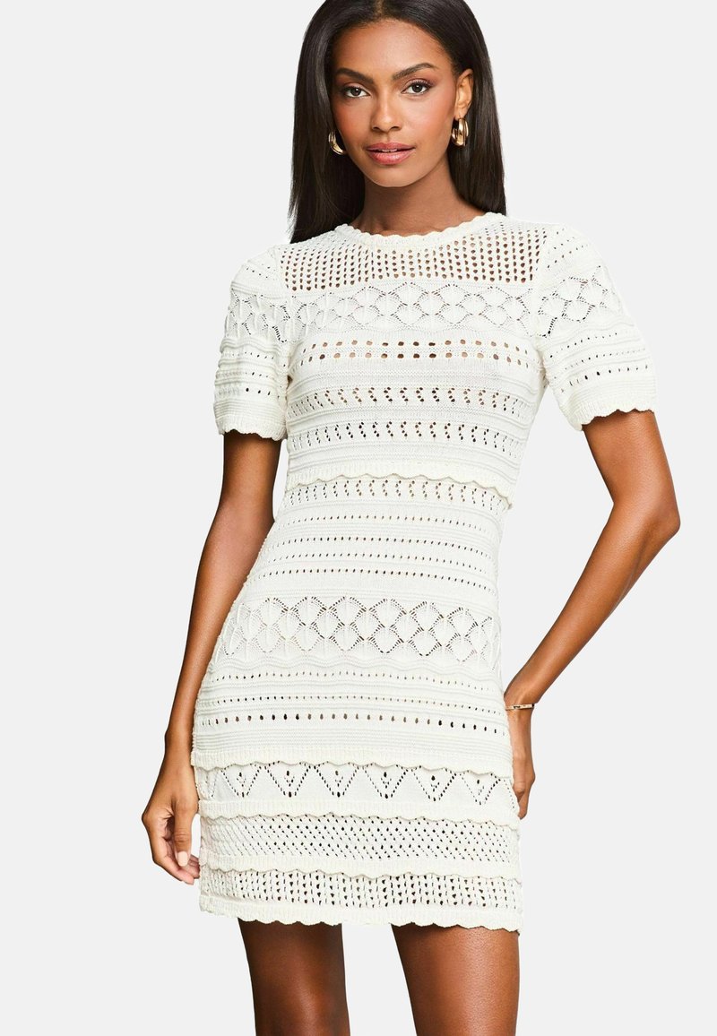 Lipsy REGULAR FIT - CROCHET FIT AND FLARE SHORT SLEEVE SUMMER  - Neulemekko - white