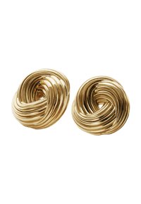 Pendientes en forma de espiral abstracta en tono dorado que presentan un diseño texturizado y en capas con formas redondeadas. Acabado suave con un aspecto pulido.