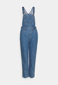 Denim overall i ljusblått, med justerbara axelremmar, en framficka och raka ben med subtila sömnadsdetaljer.