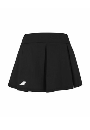 Gonna nera plissettata realizzata in materiale elasticizzato, con una vita liscia e un accento del logo bianco sull'orlo.