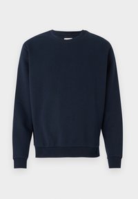 Mörkblå sweatshirt i mjukt tyg, med rund halsringning, långa ärmar och ribbad midjeresår samt muddar. Enkel, enfärgad design.