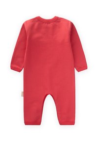 Body rosso in cotone a maniche lunghe con dettagli a costine sul collo e sui polsini. Presenta una scollatura rotonda e un'apertura inferiore per facilitare i movimenti.