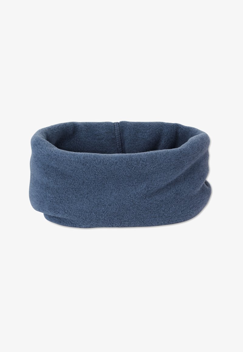Fleece headband in dark blue, soft texture, continuous loop design, with a smooth finish and no visible hardware or patterns.