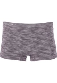 Grå idrottsshorts med ett subtilt melerat mönster. Tillverkade av elastiskt material, med en elastisk midjeband och en kort innersöm.