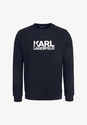 Black sweatshirt made of cotton, featuring a crew neckline and long sleeves. Notable white "KARL LAGERFELD" logo across the chest.