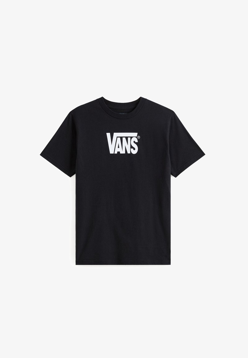 T-shirt en coton noir avec un logo "VANS" blanc sur le devant. Design classique à col rond, manches courtes et coupe régulière.