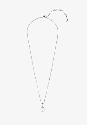 Collana in argento con pendente a perla rotonda. La catena presenta un design a maglie fini con chiusura regolabile.