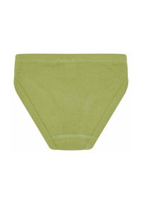 String verde in cotone con una texture liscia, fascia elastica e senza motivi o hardware visibili. Design semplice con un taglio classico.