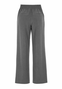 Grijze wijde broek gemaakt van textiel met een elastische tailleband en twee achterzakken voor functionaliteit.