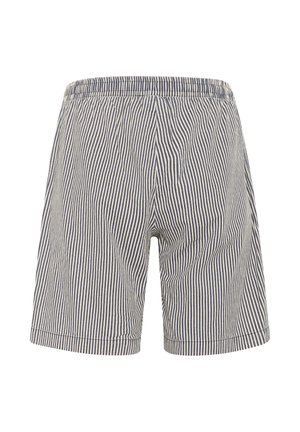 Meeste kerged lühikesed püksid vertikaalsete tumesiniste ja valgete triipudega ning elastse vöökohaga.