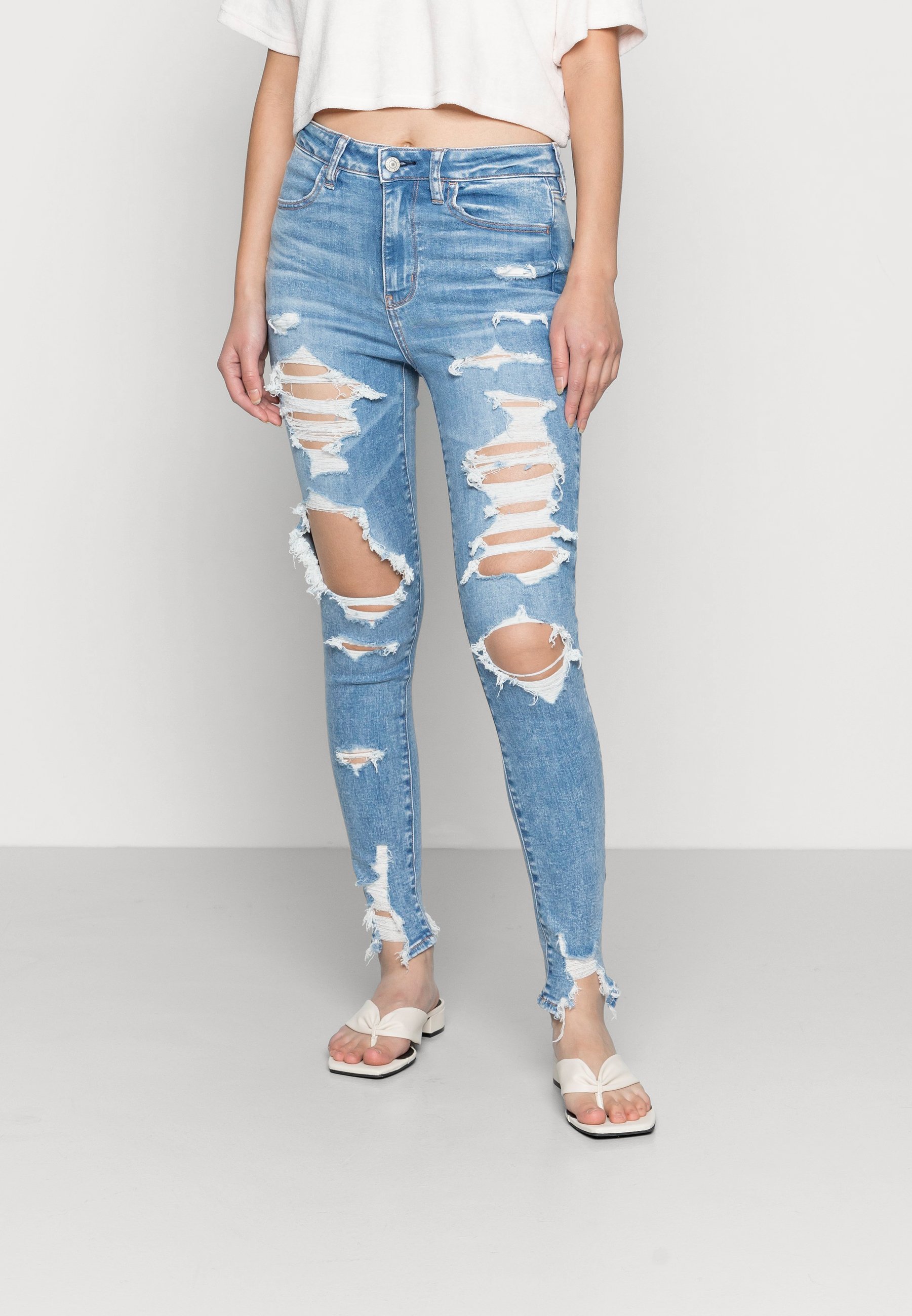 American Eagle Super Hi Rise Jeggings Medium destroy, Women's, Size: 16xL, Blue Denim