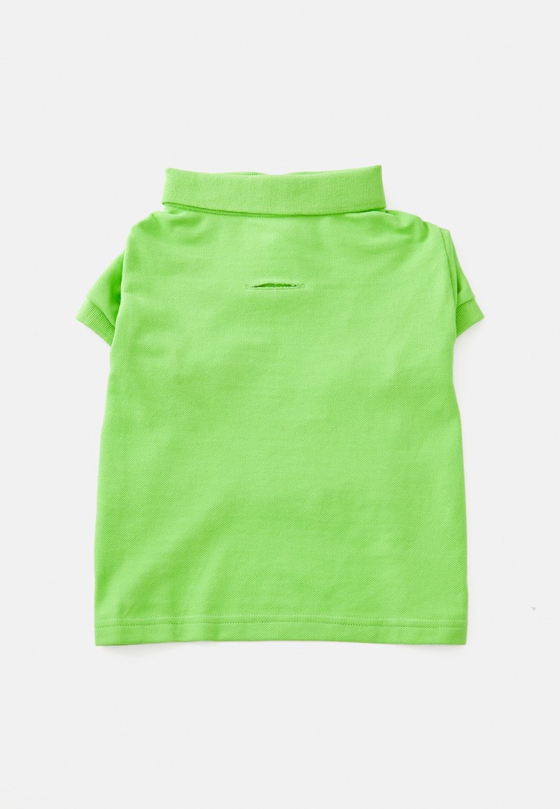 Πράσινο κοντομάνικο πόλο μπλουζάκι από υφαντό ύφασμα με γιακά και μια μικρή κοπή λεπτομέρεια στην πλάτη.