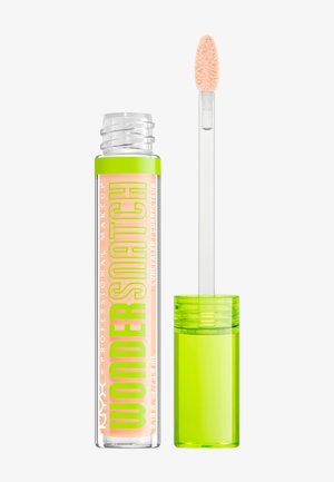 Klare Tube des NYX Professional Makeup Wondersnatch Concealers mit hellgrünem Deckel und Applikatorstab, der die beige Produktspitze zeigt.