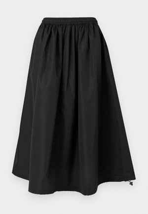 Zwarte lange rok met elastische tailleband en trekkoord aan de zoom, gemaakt van glad, lichtgewicht stof.