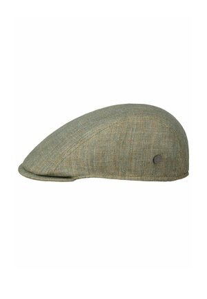 Flat green fabric driver cap with subtle texture and small round metal logo on the side, styled in a classic ivy shape.