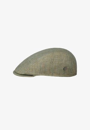 Flat green fabric driver cap with subtle texture and small round metal logo on the side, styled in a classic ivy shape.