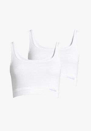 Bralette in cotone bianco con spalline larghe e design aderente. Presenta una texture liscia e un logo discreto sull'orlo. Incluse due pezzi.