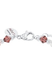 Armbanduhr aus roségold und klaren Kristallperlen mit einem silberfarbenen Verschluss und einem runden Metalletikett, auf dem "Lilifee" eingraviert ist.